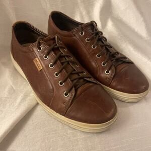 ECCO Men's Size 8 Soft Seven Nubuck Brown Leather Sneakers Lace Up Shoes
